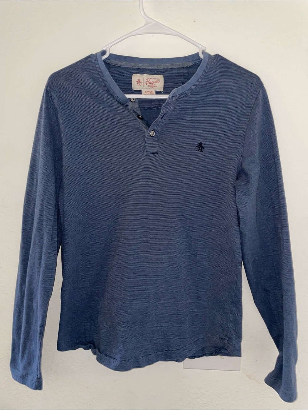 Original Penguin Men's Long Sleeve Henley in Slate Blue